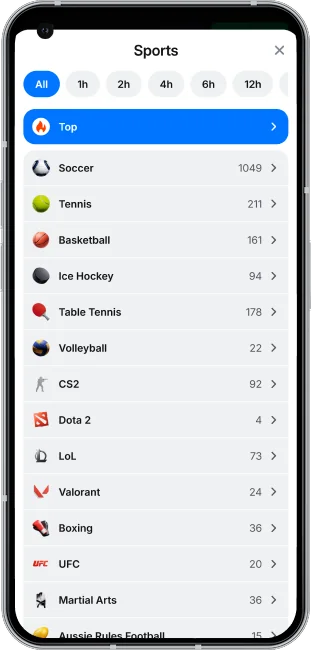 Screenshot of betting options in the 1win App Ghana