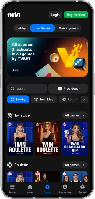 Screenshot of the Live Casino section in the 1win App Ghana