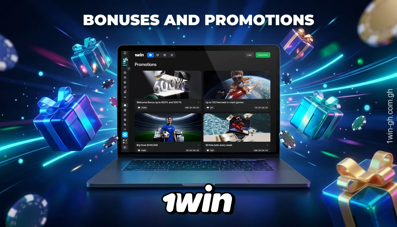 1win Ghana's bonuses and promotions include welcome bonuses, tournaments, and weekly rewards